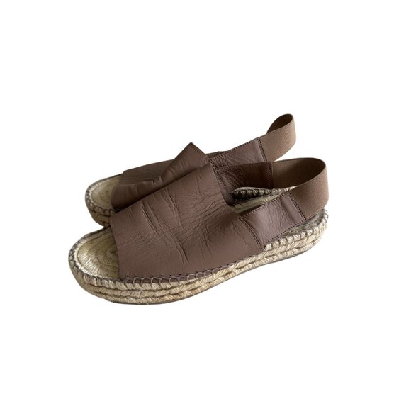 PALOMITAS Paloma Barcelo Taupe Leather Espadrilles Flats Size 38 - Picture 2 of 9